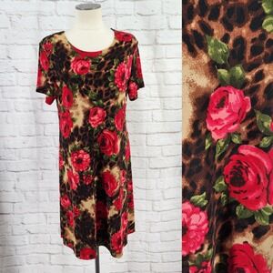 Vintage Rose Cottage Dress Romantic Whimsical Liquid Knit XL Animal Print Cruise